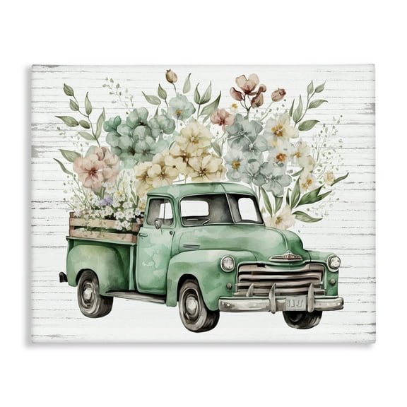 Stupell Industries Floral Filled Truck Transportation Painting Gallery Wrapped Canvas Art Print Wall Art, 20 x 16