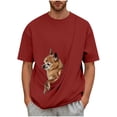 thumbnail image 3 of Pafei Tyugd Pet Pouch Shirt Men with Kangaroo Carrier Loose Oversized Short Sleeve Summer T-Shirt Casual Round Neck Vacation Outfits Wine S, 3 of 6