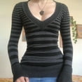 thumbnail image 2 of Striped Long Sleeve Slim Tops Color Block Square Collar Tee Aesthetic Autumn Winter 90s Shirts, 2 of 6
