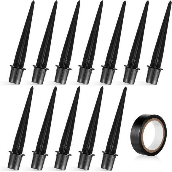 TRAHOO-12pcs Solar Light Replacement Stakes, 5.31x0.78in Metal Replacement Stakes Solar Lights Spikes Outdoor Lighting Ground Stakes with Tape for Garden Landscape Yard Pathway(Black)