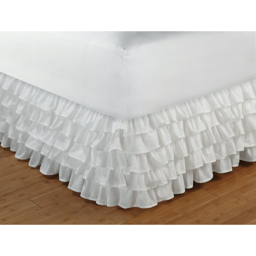 Global Trends Multi-Ruffle Bed Skirt, White, 15-inch Drop Length ...