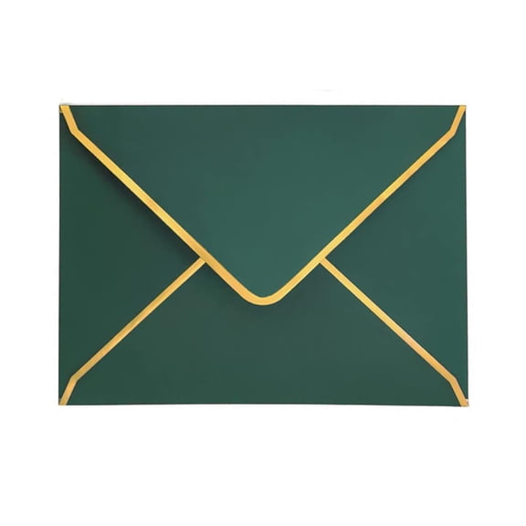 50 PCS Invitation Envelopes , Green Envelopes 5 x 7 Inch V-Flap Mailing Card Envelopes Quick Seal Envelopes with Gold Border