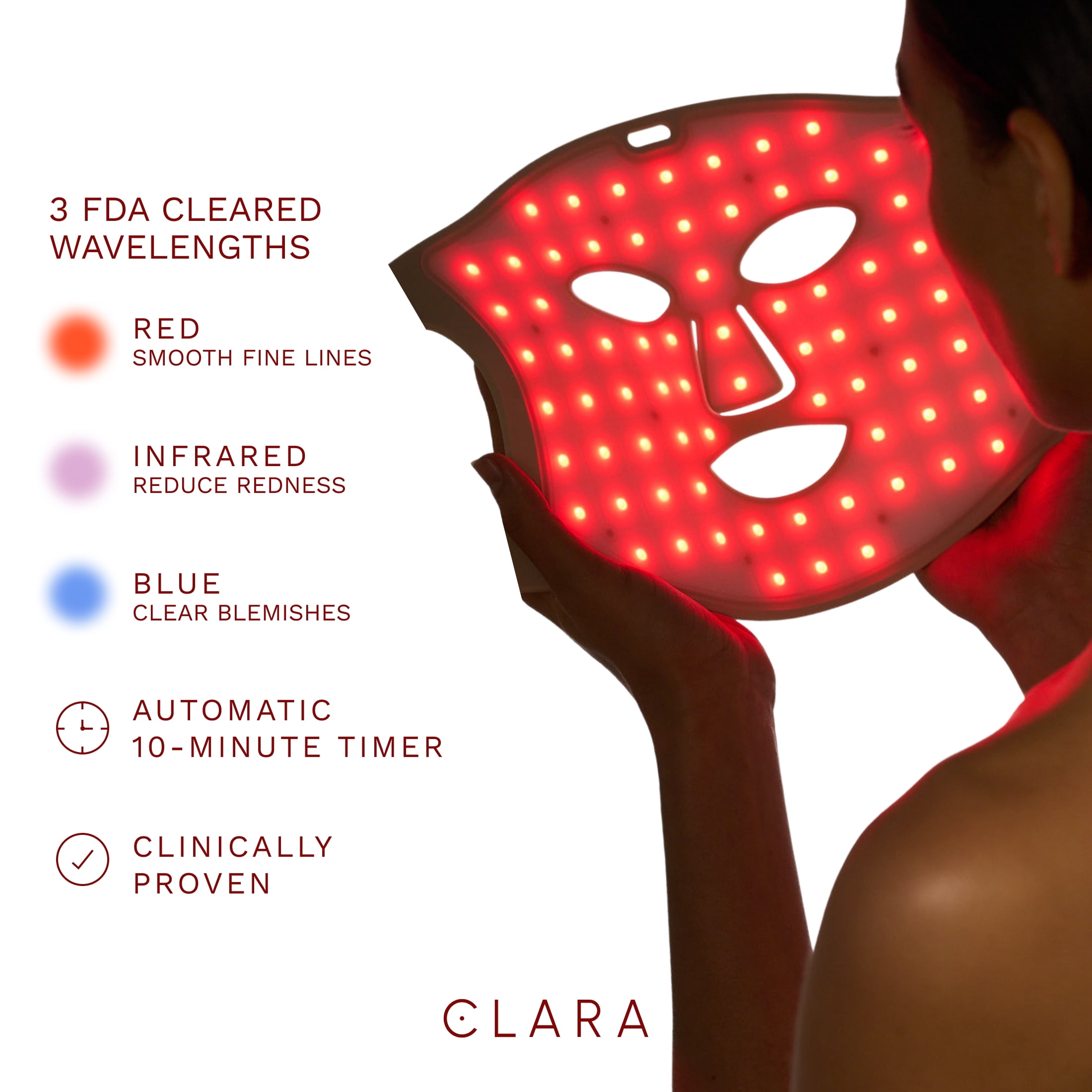Clara Red Light Therapy LED Face Mask, Silicone, Adjustable, Collagen Boosting Anti-Aging for Radiant Skin