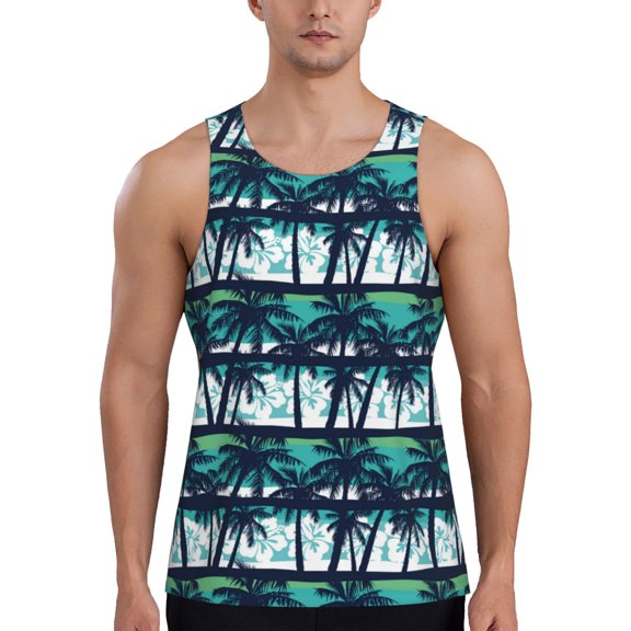 Workout Tank Tops for Men - Summer Palm Trees Quick Dry Sleeveless Muscle Shirts for Men with Running