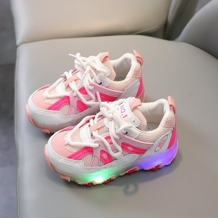 Baby Shoes Size 26 For 3.5 Years 4 Years Children Boys Bling Led Light Luminous Sport Kids Sneakers Pink