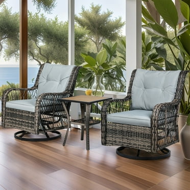 ModFusion 3-Piece Patio Furniture Outdoor/Indoor 440lb Capacity 360° Swivel Chair and Coffee Table with Cozy Cushions, Gray