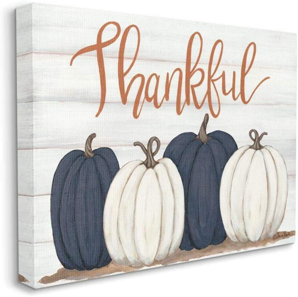 Stupell Industries Autumn Farm Pumpkin Harvest with Thankful Phrase Wall Art 16 x 20 Off-White
