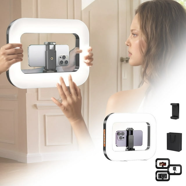 BotaniNest Lumière Portable Rechargeable pour Selfie, Lumière de Remplissage Réglable, Stabilisateur Vidéo Mobile Sans Fil à Design Carré avec Télécommande
