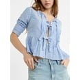 thumbnail image 2 of Biezeib Women Striped Shirt, Elegant Long Sleeve Tie-up Loose Blouse Fall Tops Streetwear, 2 of 6
