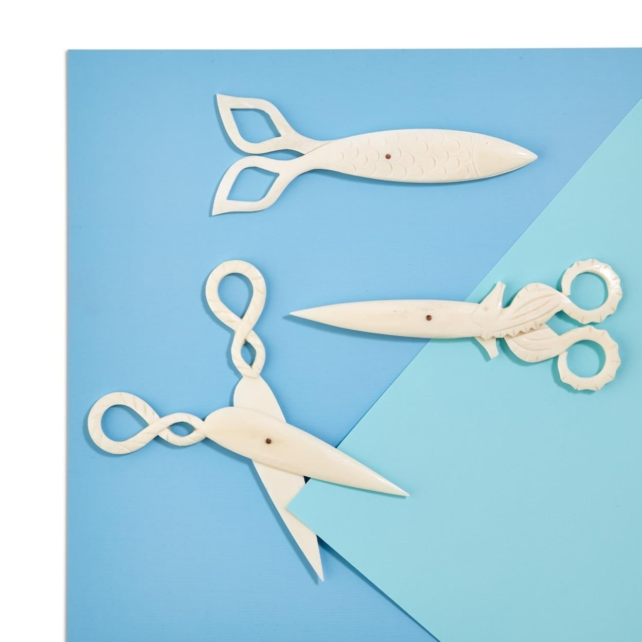 Two's Company Hand-Carved Bone Scissors, Set Of 3, Assorted Of 3