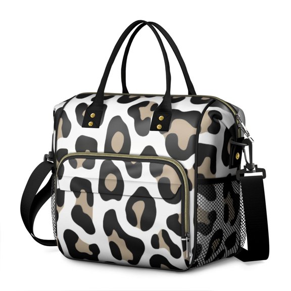 OBREWU Leopard Print Pattern Women's Insulated Leakproof Large Lunch Bag, Oxford Cloth