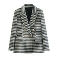 thumbnail image 1 of TRAF-Chaqueta de pata de gallo con doble botonadura para mujer, abrigo Vintage de manga larga con bolsillos y solapa, prendas de vestir exteriores elegantes, 1 of 5