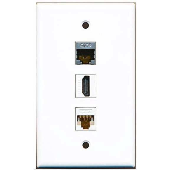 RiteAV - 1 Port HDMI 1 Shielded Cat6 Ethernet 1 Cat6 Ethernet White Wall Plate