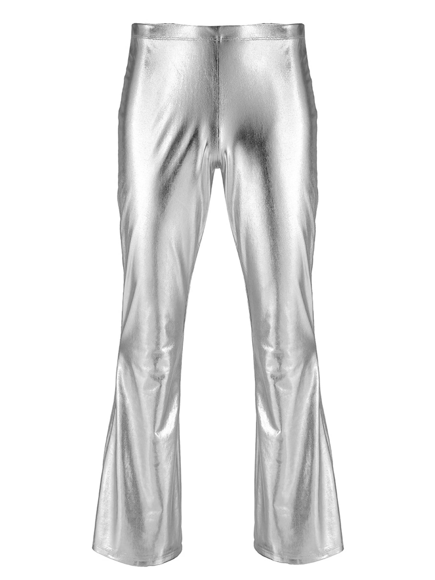 4 Pocket Silver Disco Flare Pants Disco Ball Men's Holographic Flare Pants  // Metallic Mens Bell Bottoms 