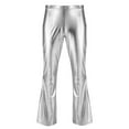 thumbnail image 6 of Kaerm Men's Shiny Metallic 70s Vintage Disco Party Long Pants Bell Bottom Flared Trousers Silver XXL, 6 of 7