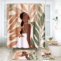 Stones Spa Bamboo Bathroom Set with Shower Curtain Sets and Rug Accessories, Oil Wood Massage Candle Modern Water Bamboo Green Tropical Shower Curtain for Bathroom Decor 4 Pcs