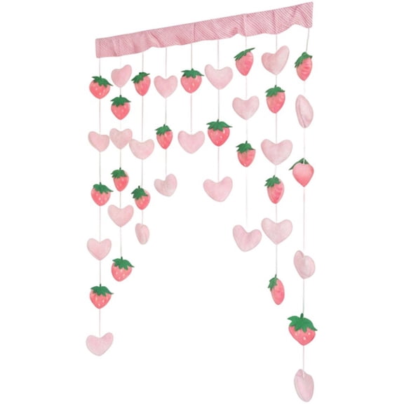 Hzzsbu Cute Valances for Windows Pink Strawberry Short Curtain Thread Partition Hanging Window Decor for Closet Bedroom Living Room