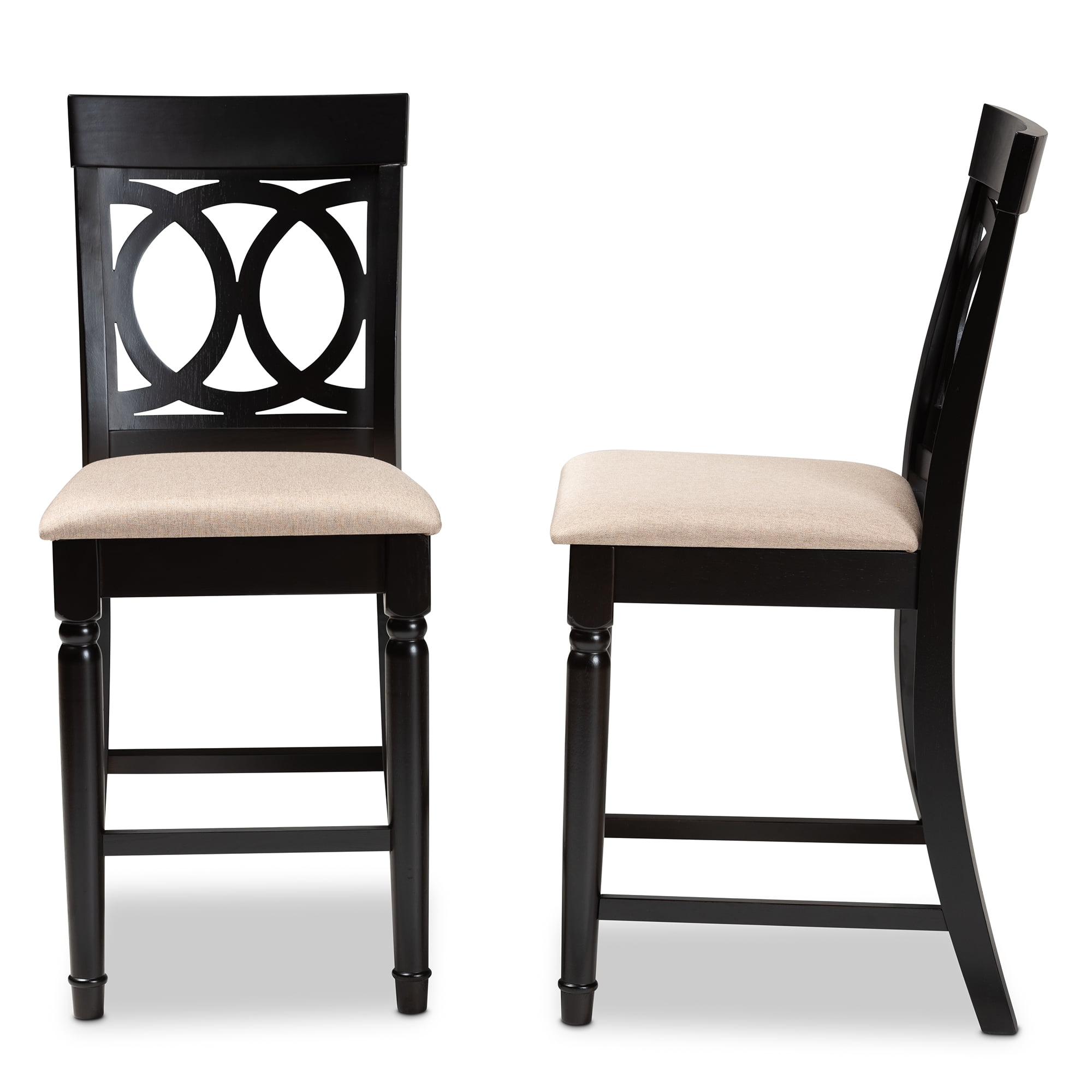Baxton Studio Verina Modern and Contemporary Sand Fabric Upholstered Espresso Brown Finished 2-Piece Wood Counter Stool Set Set
