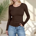 thumbnail image 2 of JJHGVB Long Sleeve Fall Basic Slim Casual Slim T Shirt Basic Tee Tops Basic Fitted Basic Casual Basic Ribbed Knit Coffee M, 2 of 6