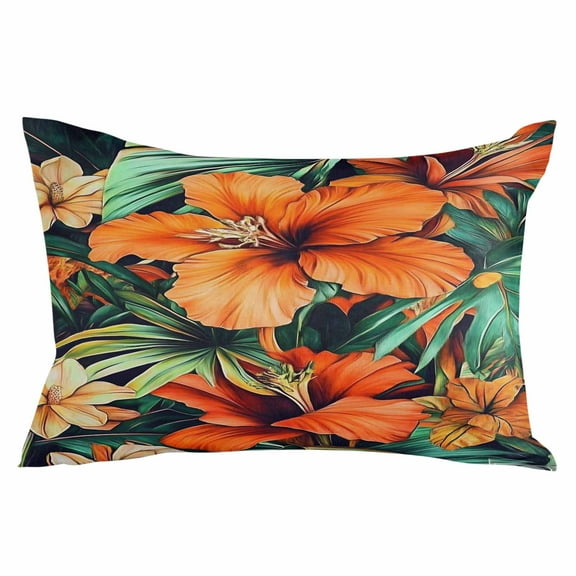 Burnt Orange Floral Throw Pillow Cover 20 x 36 Inch Decorative Pillow Cover Tropical Botanical Leaves Floral Lumbar Pillowcase Seasonal Rectangle Cushion Case for Couch Sofa Bed Living Room