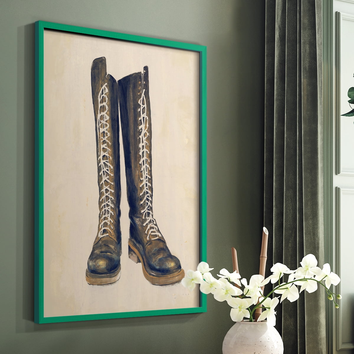 The Shoe Fits III V1 Framed Print in Green Solid Wood Framed Print No Nail Hanging