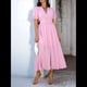 thumbnail image 5 of Vestido Midi Informal de Verano para Mujer, con Mangas Abullonadas, Escote en V, Fruncido, Botones Al Frente, Abertura, Estilo Bohemio, 2025 Rosa M, 5 of 10