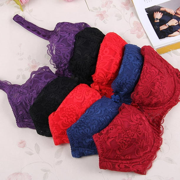 HAOAN Sexy Lady Padded Push Up Bra Embroidered Lace Bra Add Cups Bra  Underwire Embroidery Lace Bra 32-40B 