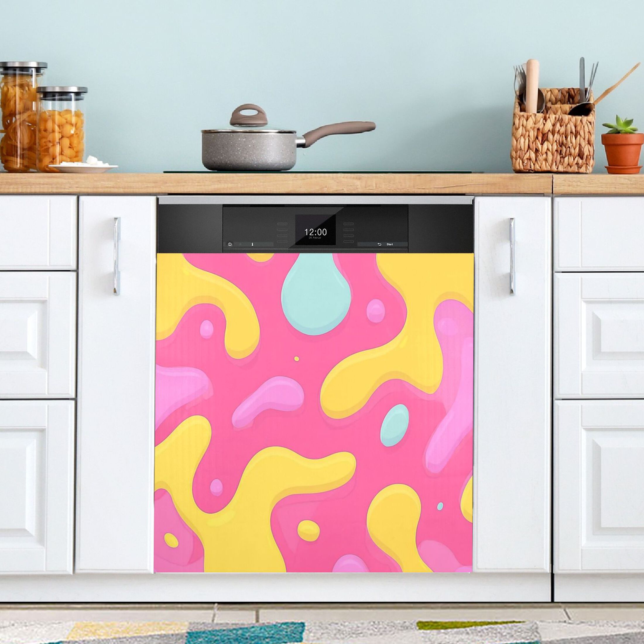 IAUYY Magnetic decorative sticker - 23x26 Inch PVC Refrigerator Decorative Cover, Removable DIY Art for Kitchen Appliances Colorful Liquid Shapes