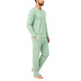 thumbnail image 4 of HAJWOH Mens Pajamas Set Long Sleeve Sleepwear Crew Neck 2 Piece Loungewear Nightshirt Top & Pants with Pockets, 4 of 5