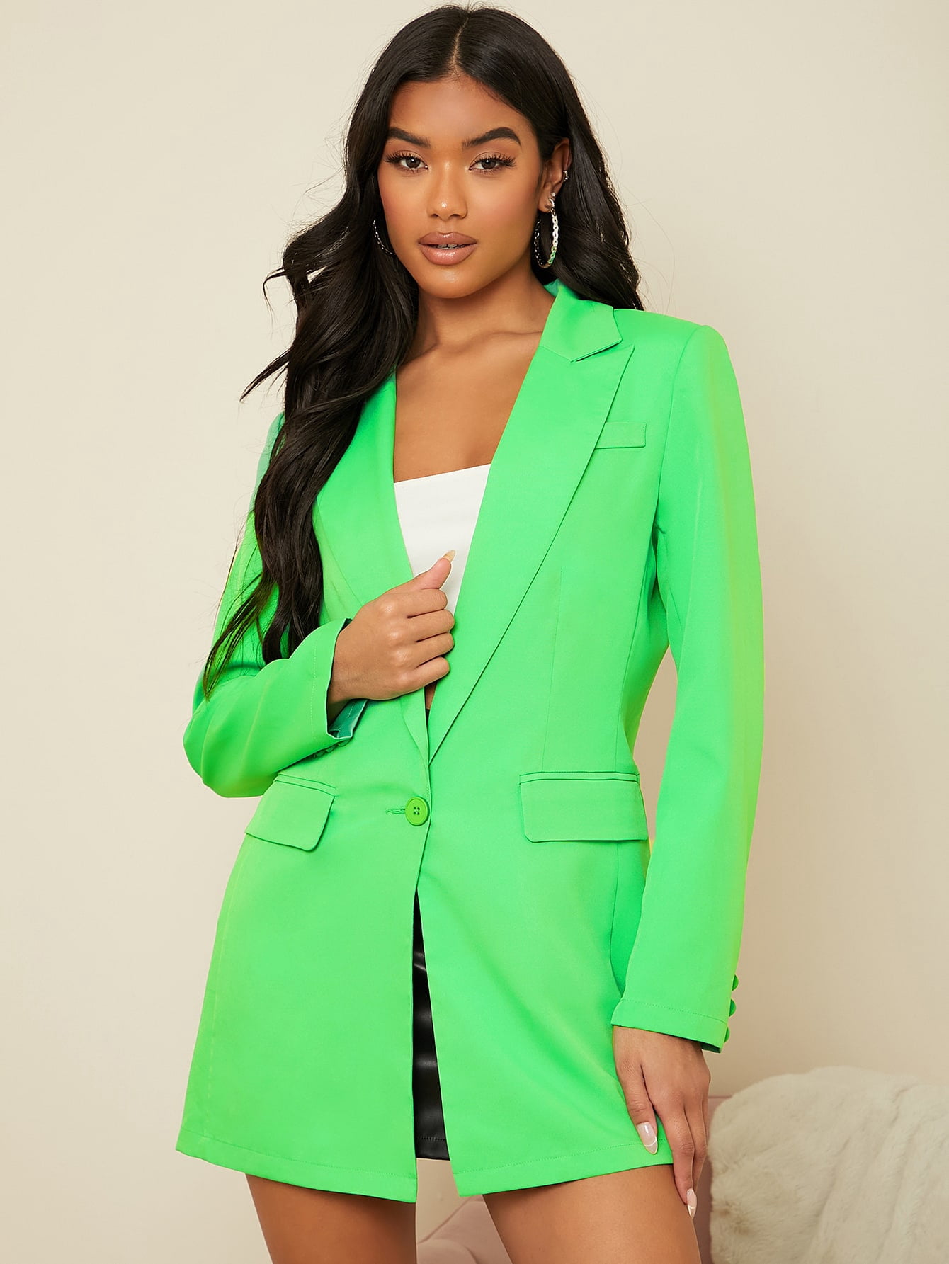 Flap Pocket Single Button Solid Blazer 