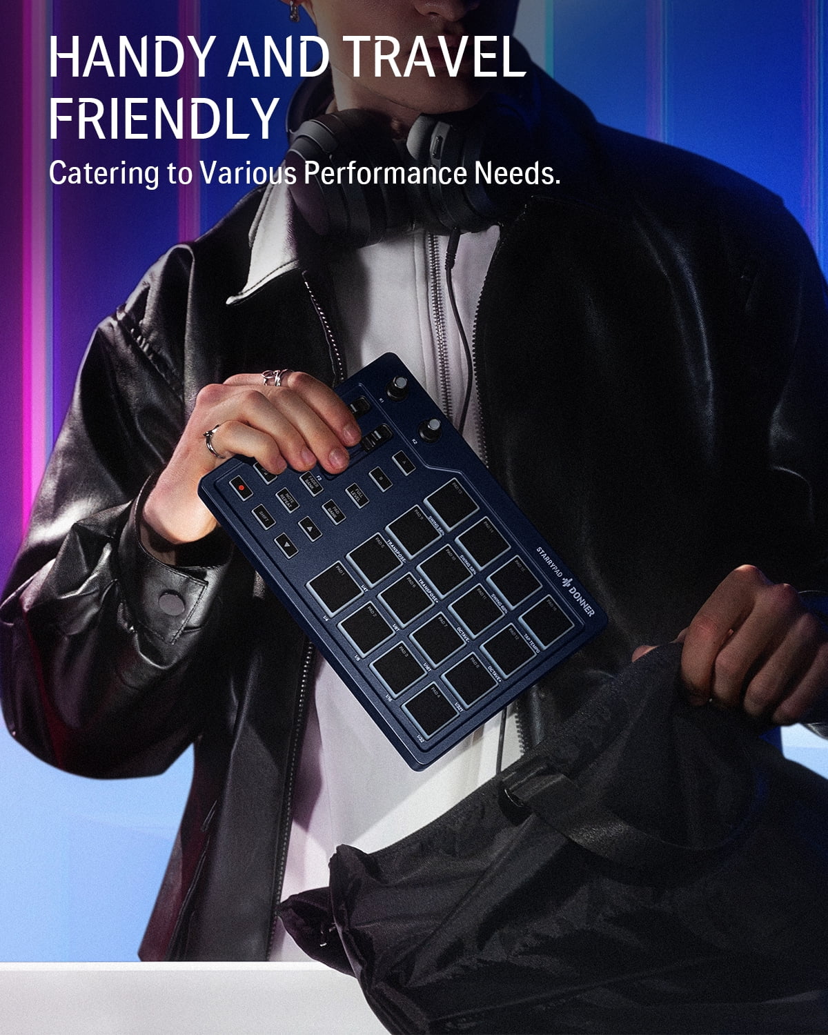 Donner STARRYPAD Professional MIDI Pad Beat Maker Machine with 16 Beat Pads, Melodics Lessons, Navy Blue
