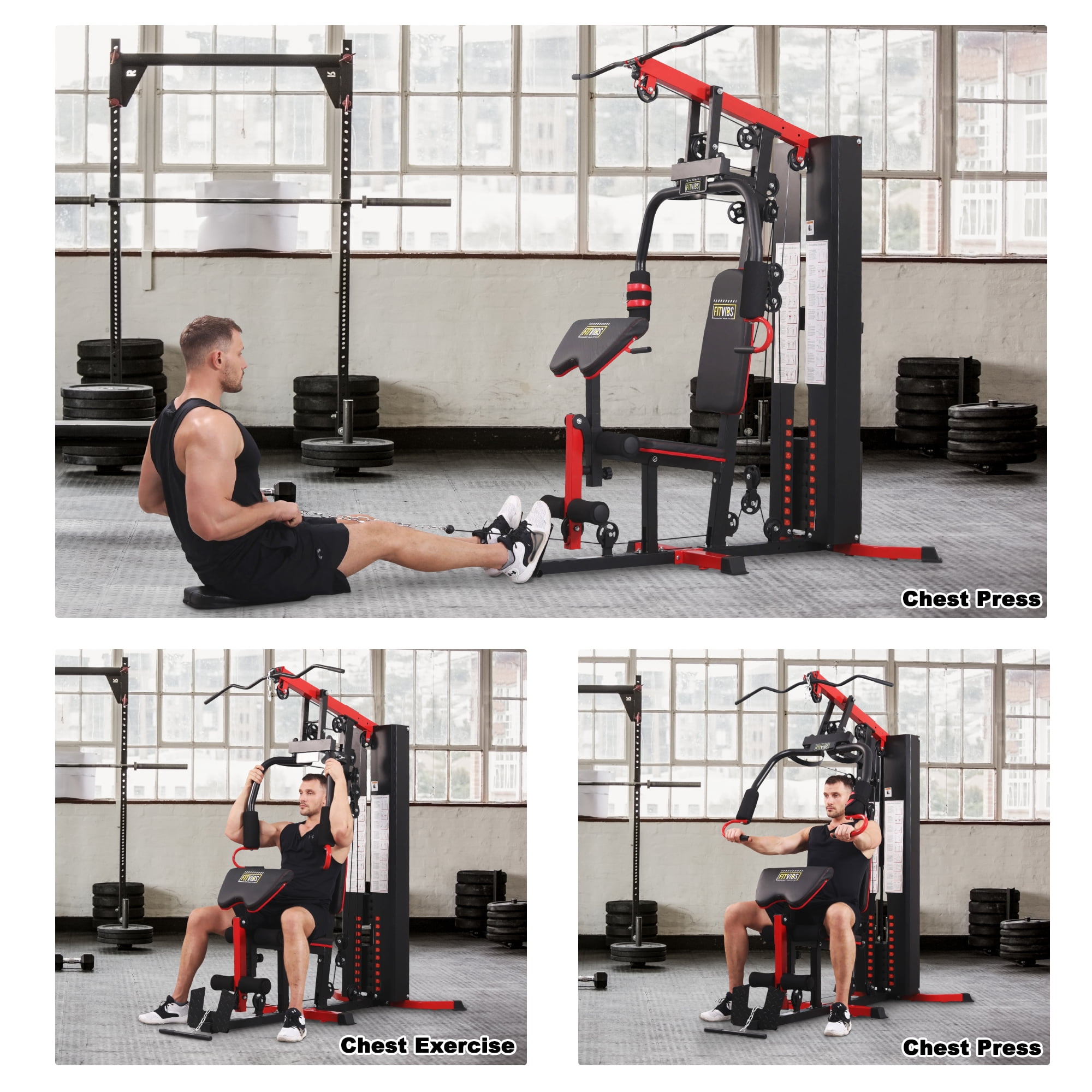 FlexWave LX750 Multifunctional Full Home Gym System Workout Station with 122.5 Lbs Weight Stack, One Station, Comes with Installation Instruction Video, Ships in 5 Boxes