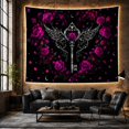 thumbnail image 6 of Silver Skeleton Key Among Magenta Roses and Crescent Moons, Mystical Gothic for Dark Art Lovers, Floral Wall Art, Halloween Gift, Tapestry Wall Hanging for Bedroom and Den, 6 of 7