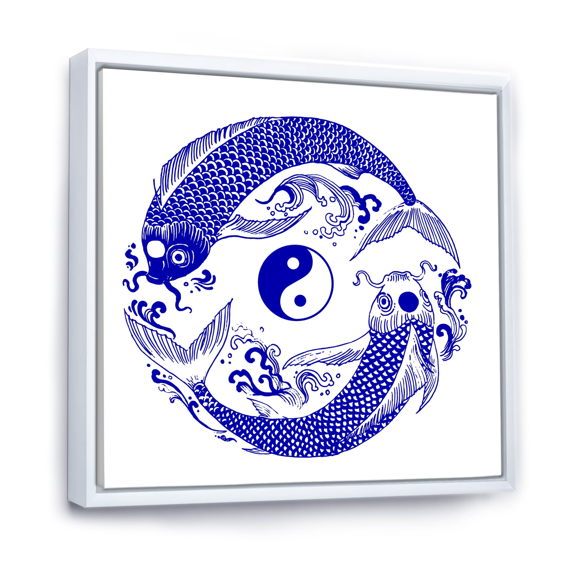 Designart 'Blue Chinoiserie Koi Fish II' Traditional Framed Canvas Wall Art Print