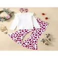 thumbnail image 3 of 3PCS Baby Girl Elephant Heart Print Long Sleeve Tops Flared Pants with Bow Headband Set, 3 of 6