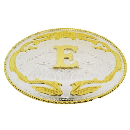 - Big Initial Letter Alphabet E Belt Buckle Western Cowboy Rodeo Gold Silver Metal