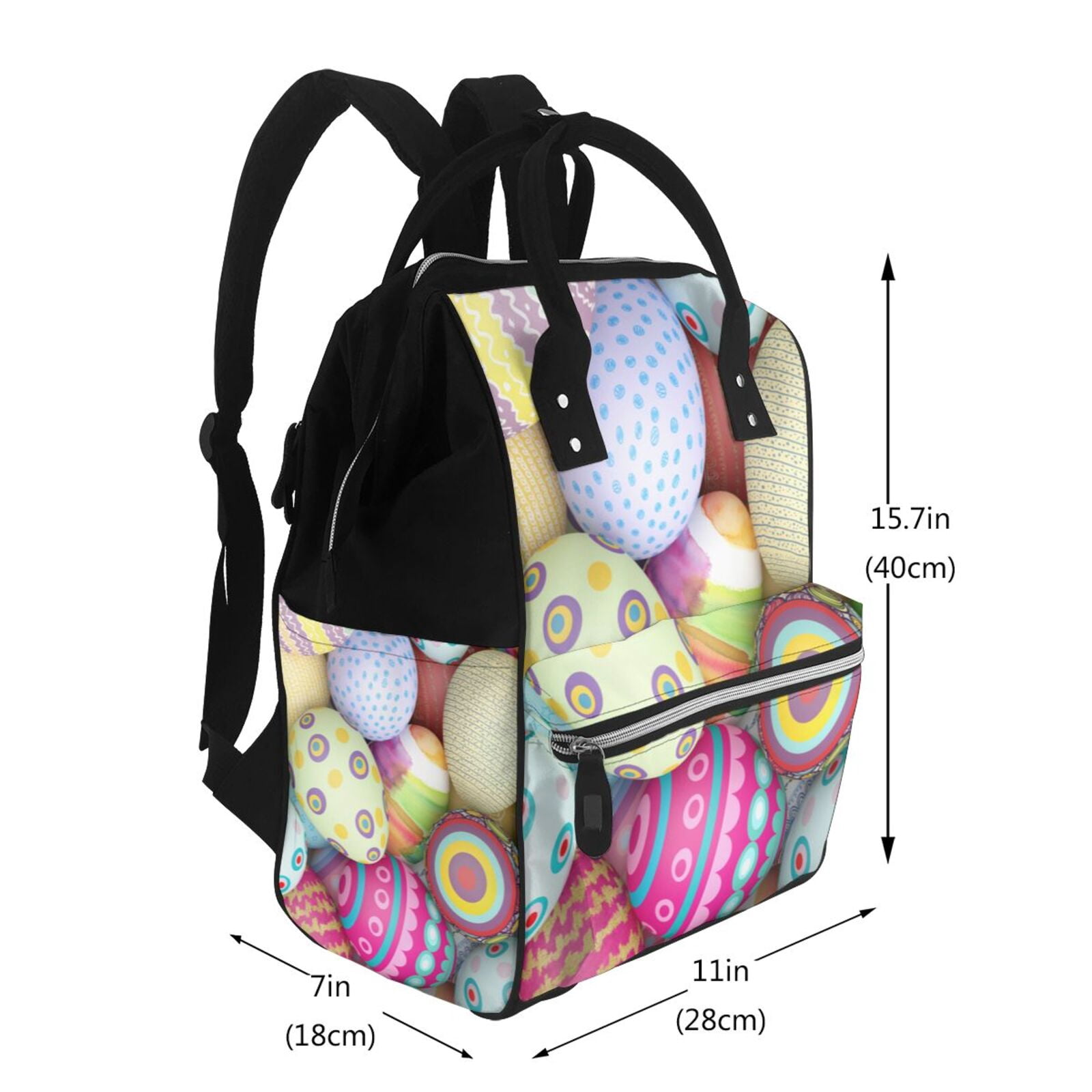 Ratiio Colorful Easter Eggs Mummy Backpack - Waterproof Twill Canvas, Large Capacity Diaper Bag with Multiple Pockets and Adjustable Straps