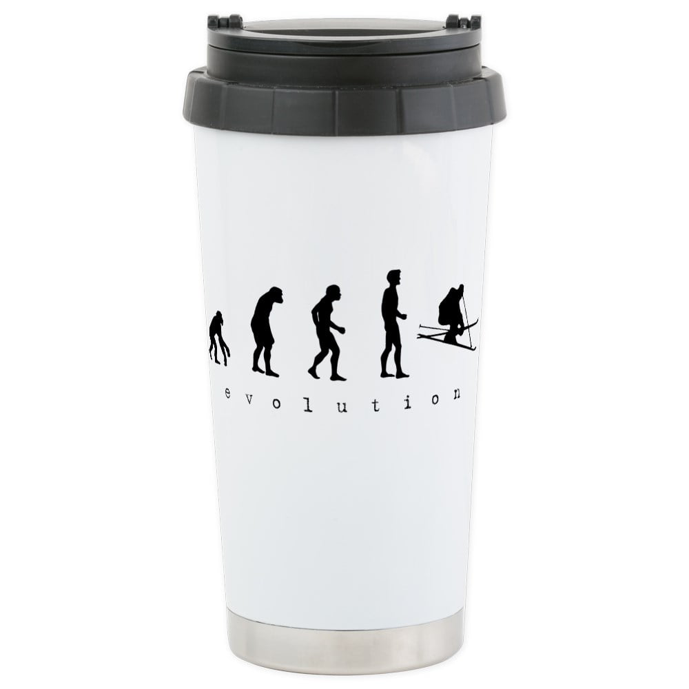 CafePress Skiing Evolution Stainless Steel Travel Mug Stainless Steel Travel Mug, Insulated 16 oz. Coffee Tumbler by