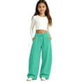 thumbnail image 3 of OSOLU Girls Pants Solid Color Wide Leg Design Drawstring Elastic Waist with Side Pockets Mint Green, 3 of 6
