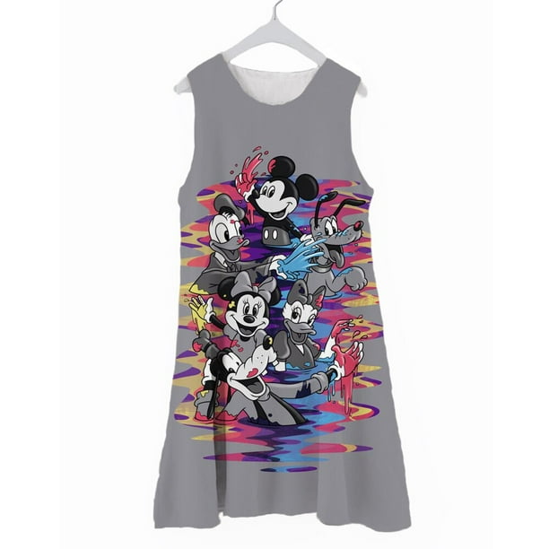 Vestido de verano para niñas, vestido de Mickey Mouse Minnie para niñas, vestido sin mangas para niñas, ropa para niños, vestido de fiesta, camisón de cumpleaños de princesa 100 Gao Jinjia LED