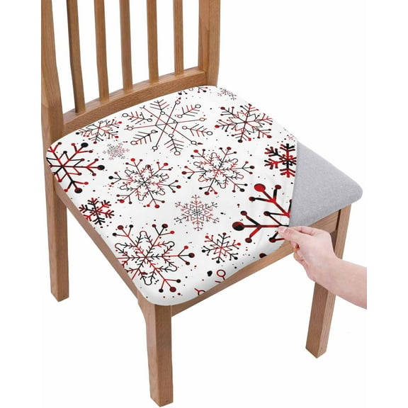 Red Snowflake Christmas Chair Seat Covers for Dining Room Stretch Chair Seat Covers Set of 6, Xmas Snowflake Chair Seat Protector Cushion Slipcovers for Kitchen Restaurant Office