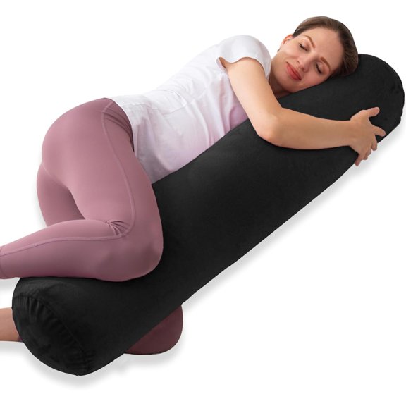 Bolster Pillow for Bed, Long Round Body Pillow for Adults with Removable Velvet Cover, Decorative Tube Roll Cylinder Pillow,
