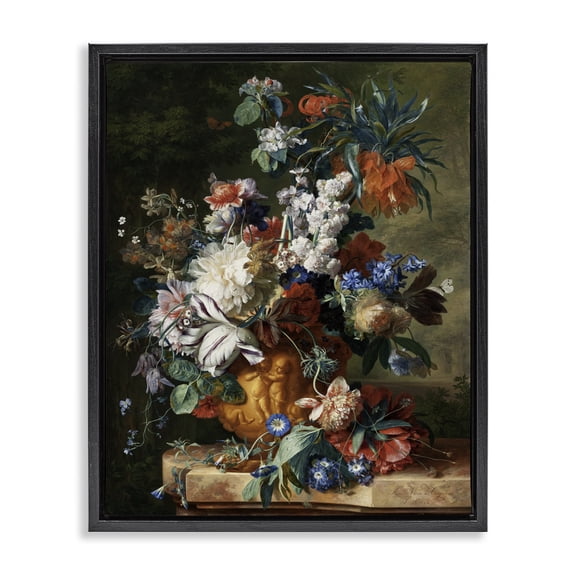 Stupell Industries French Country Bouquet of Flowers in Urn Jan van Huysum Black Floating Frame Canvas Art, 17 x 21, by one1000paintings