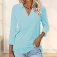 thumbnail image 3 of WTXUE T-Shirts Long Sleeve, Crew Neck Shirts for Women's 3/4 Sleeve T Shirts Summer V-Neck Shirts Collared Cotton Solid, Tees Linen Shirts Casual Tops for Women Mint Green XXL, 3 of 3