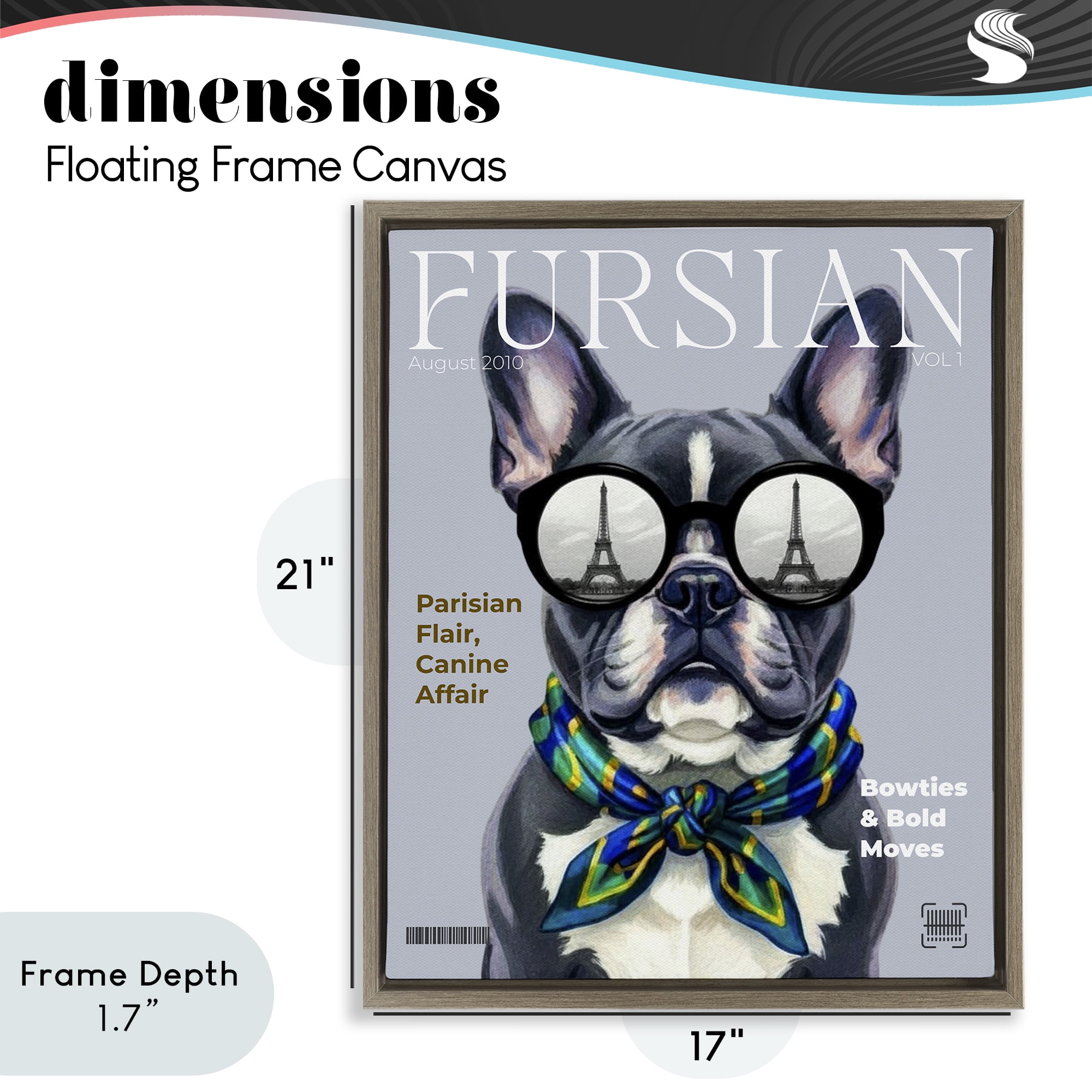Stupell Industries Fursian Dog Fashion Magazine Brown Framed Floater Canvas Wall Art, design by A Barefoot Stylist