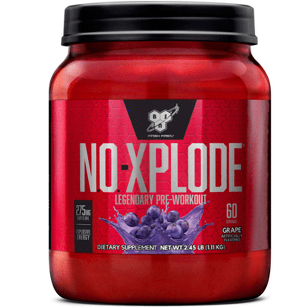 BSN N.O. Xplode Nitric Oxide Booster + Pre Workout Powder, Grape, 60