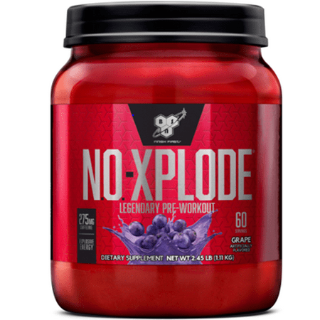 BSN N.O. Xplode Nitric Oxide Booster + Pre Workout Powder, Grape, 60
