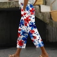 thumbnail image 2 of XIAfhje Linen Pants Women Capris Casual Loose Harlan Pants With Drawstring Stripe Print/American Flag Print Fashion Capris Pants Comfy Palazzo Trousers Baggy Pants With Pockets, 2 of 5