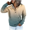 thumbnail image 4 of Busydd Womens Hoodie Fashion Gradient Hoodies Casual Long Sleeve Fleece Sweatshirt Loose Comfort Button Drawstring Pullover Tops with Pocket, 4 of 5