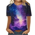 thumbnail image 4 of Womens Galaxy Graphic T-shirt Fashion Summer Tops Dressy Casual Crewneck Short Sleeve Shirts Going Out Workout Outfit Spring Sky Print Tshirts Trendy Basic Tees Clothes 2025, 4 of 5